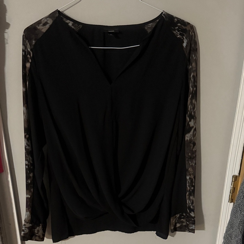 Elegant Black Women's Top with Patterned Sleeves